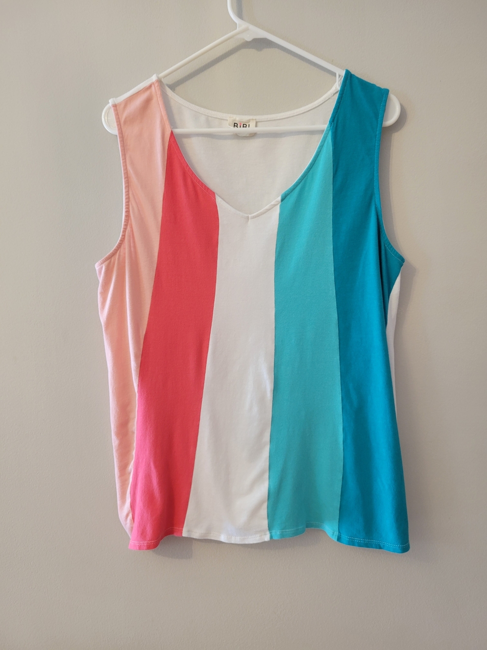 Colorblock Sleeveless Tank Top - Pink, Coral, White & Teal